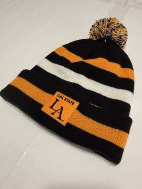 LOGOFIT Cal State LA Golden Eagles Primetime Striped Cuff Pom Beanie